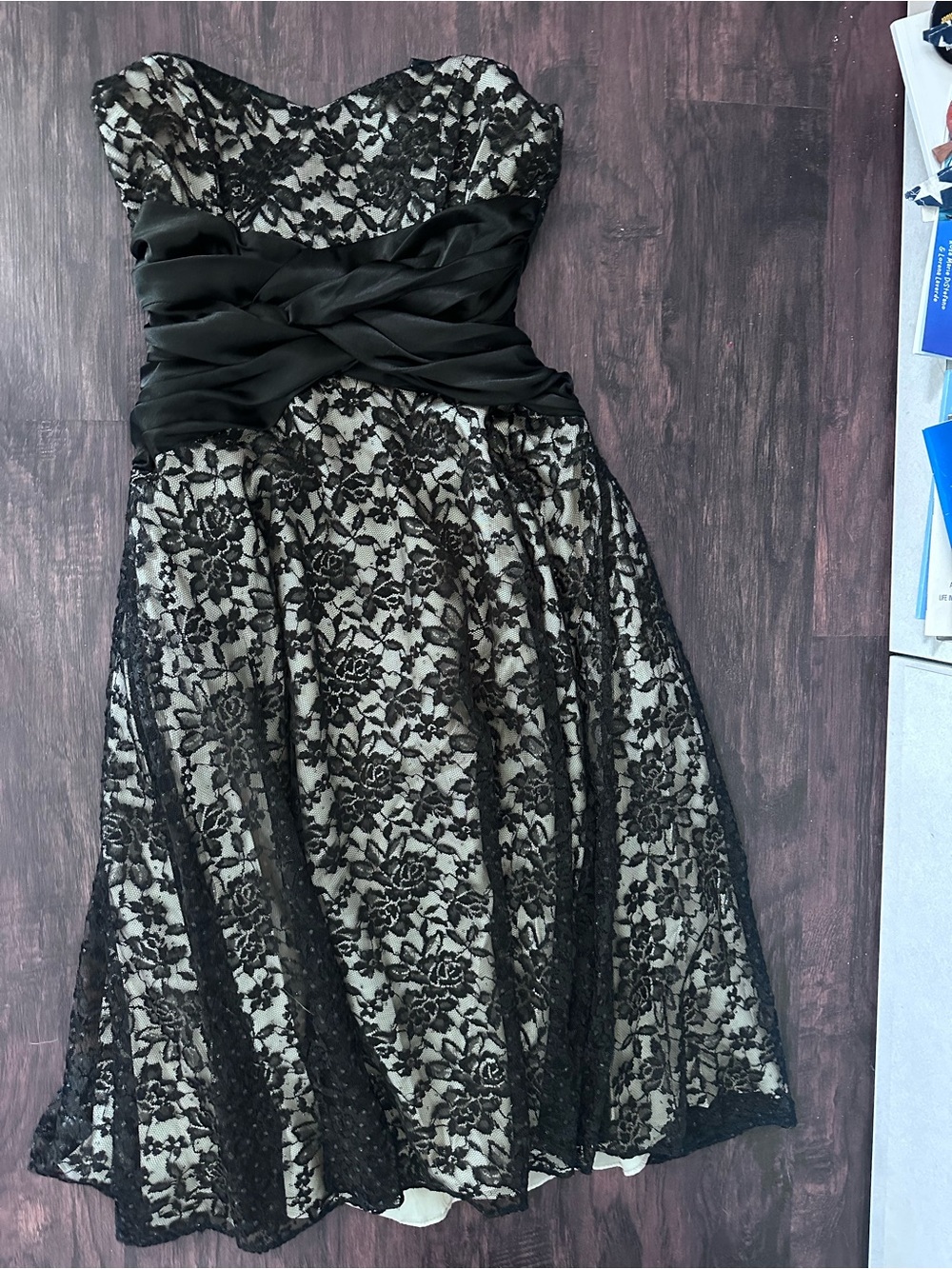 Black Lace Strapless A-Line Dress